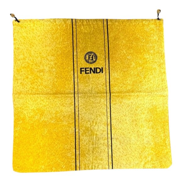 Vintage Fendi Italy Yellow Drawstring Dust Bag Black Logo & Stripes 15" Medium - Picture 1 of 6